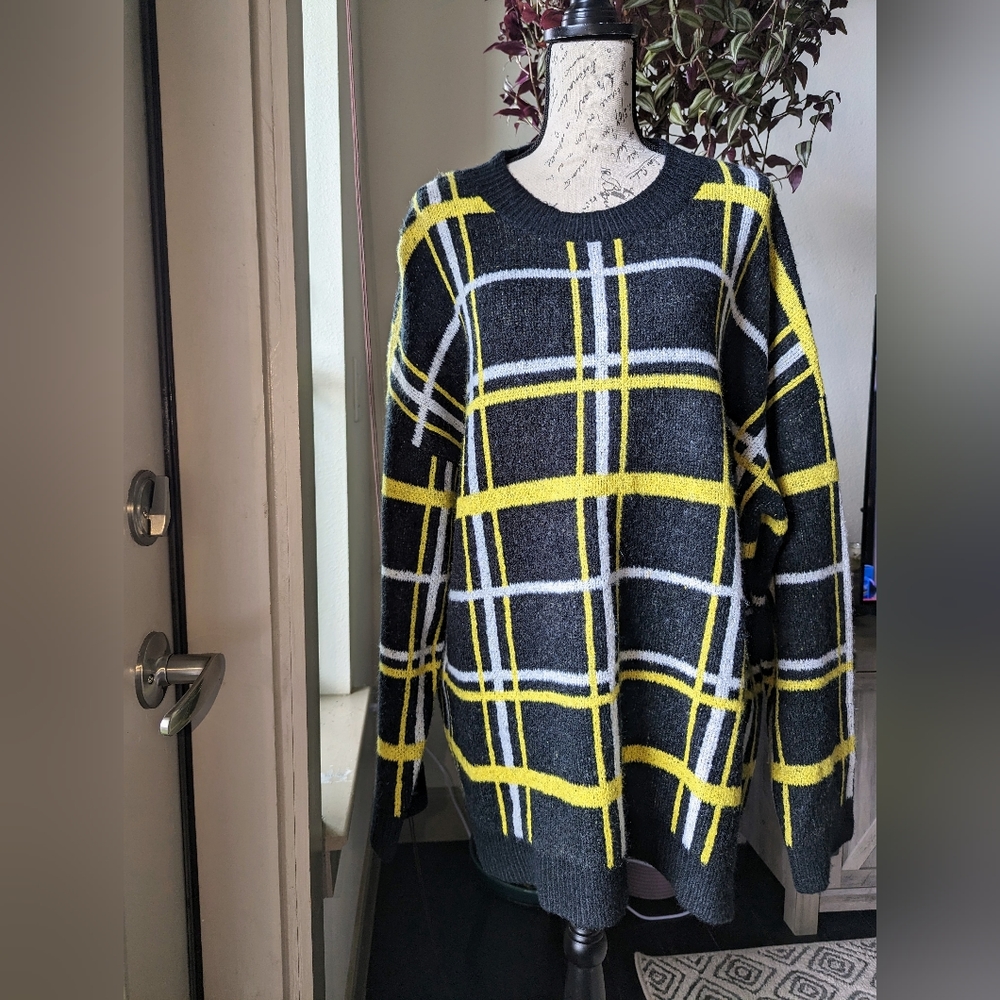Asos Black/Yellow Windowpane plaid Mockneck Sweater.